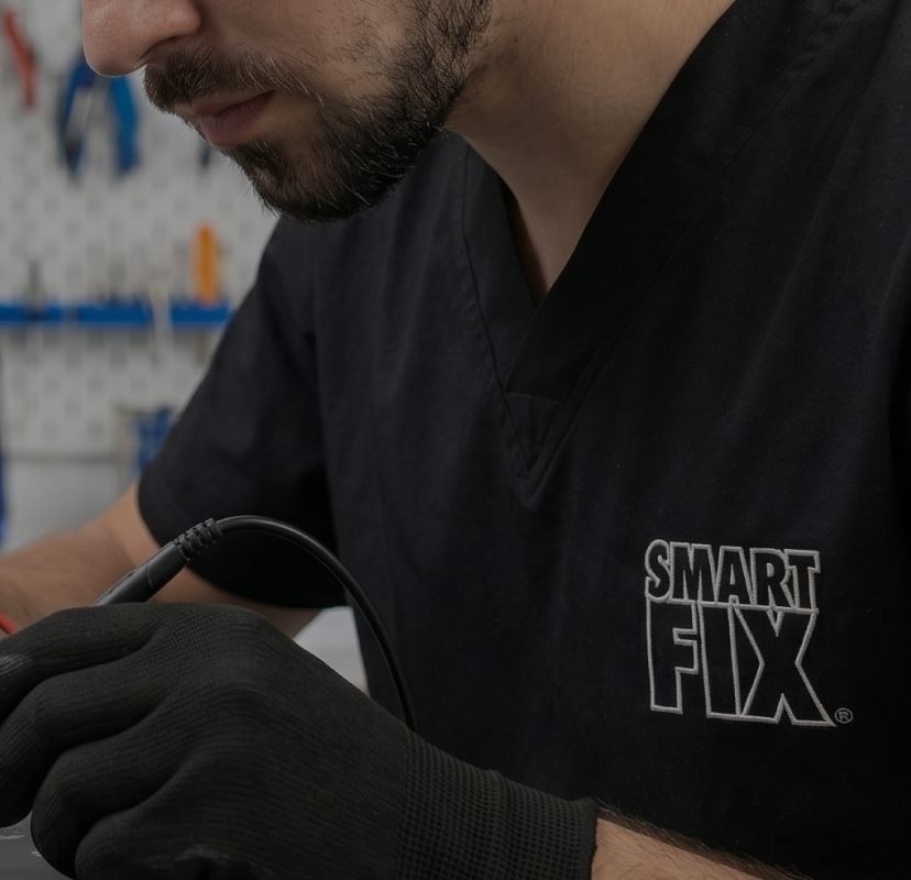 Técnico SmartBuy reparando un iPhone